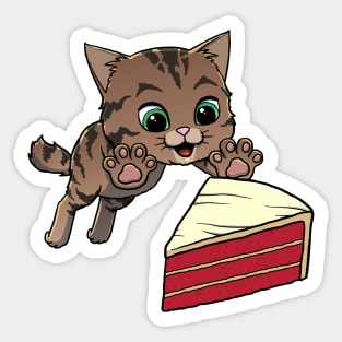 American Bobtail Cat excited to eat Red Velvet Cake Sticker